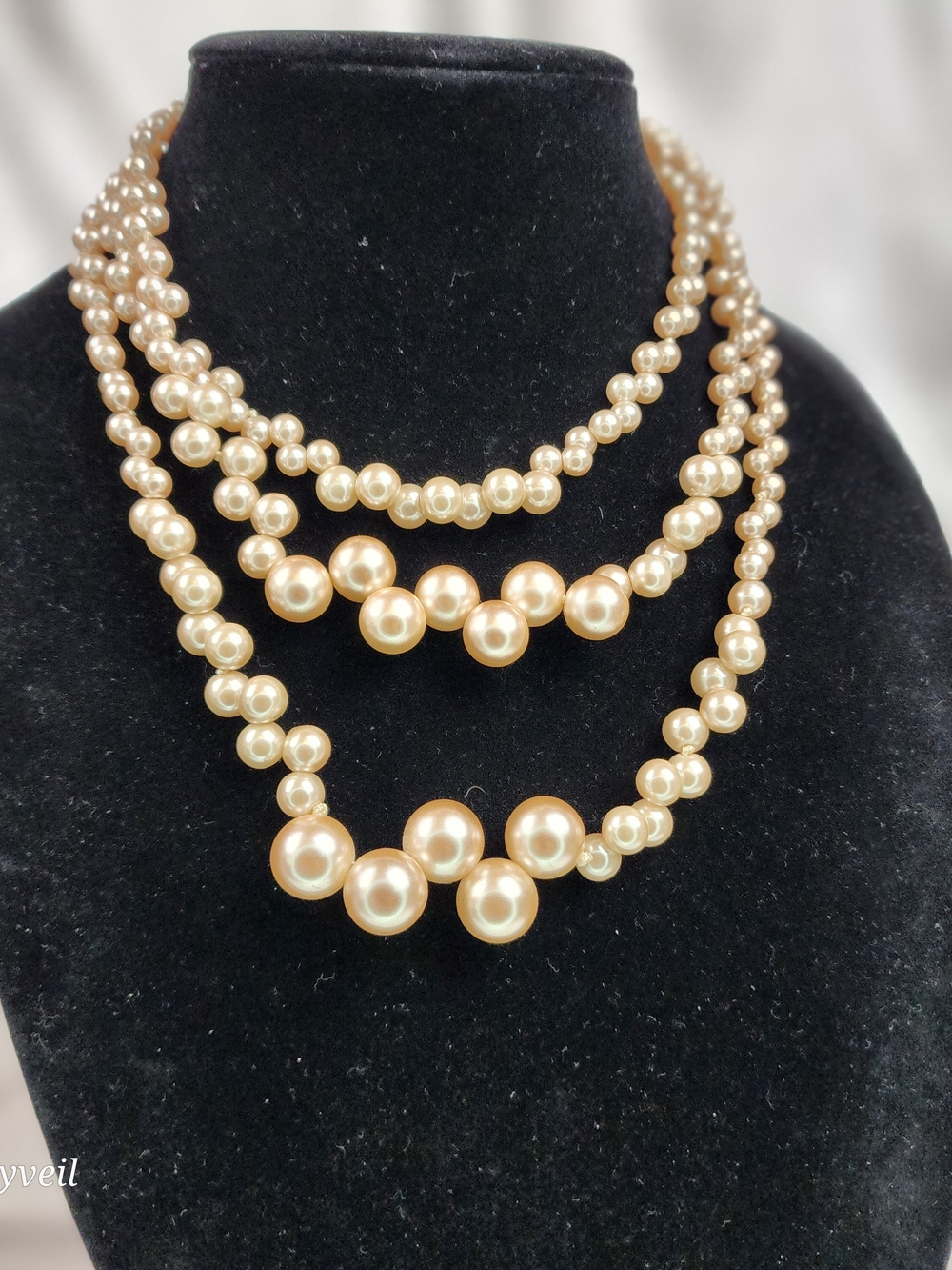 Vintage Lia Sophia Champagne Pearl Multi-Strand Necklace